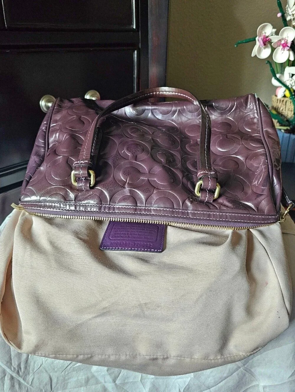 Coach Patent Leather Tote Bag in Dark Brown
